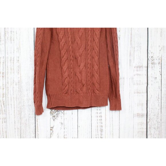LL Bean Double L Mixed Cable Sweater Funnelneck Casual Burnt Mahogany M - Picture 8 of 9